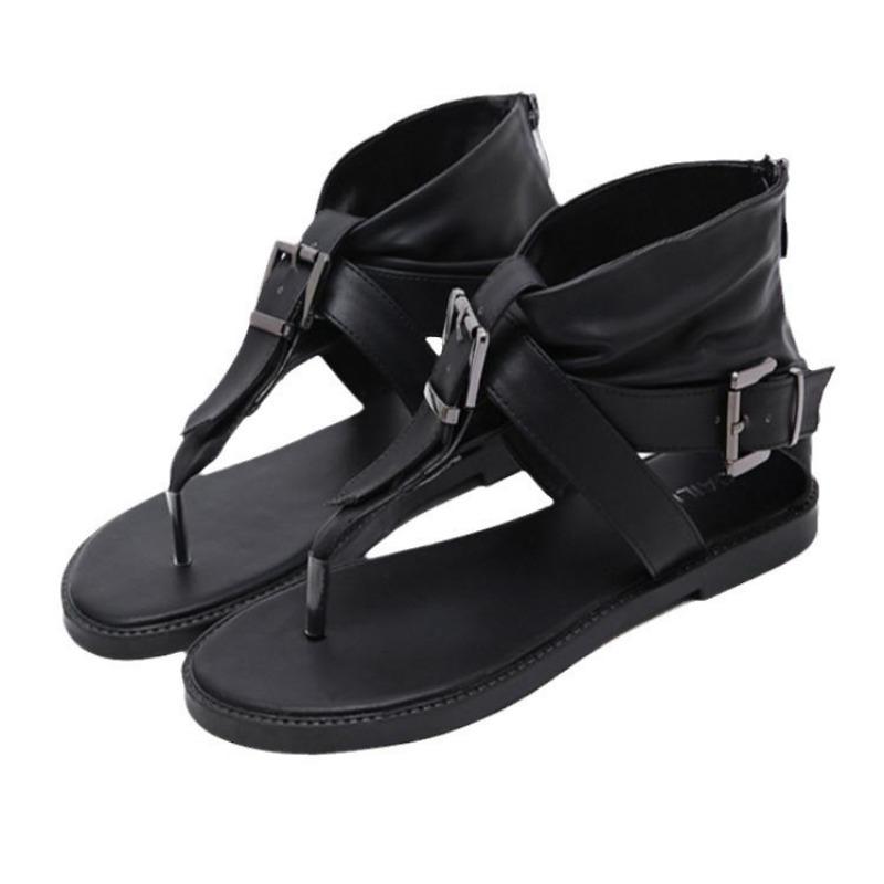 Fashion 2025 Punk Fashion Thong Sandals Flat Plus Size Beach Sandals Belt Buckle Gothic Summer Sandals Wide Heels Women