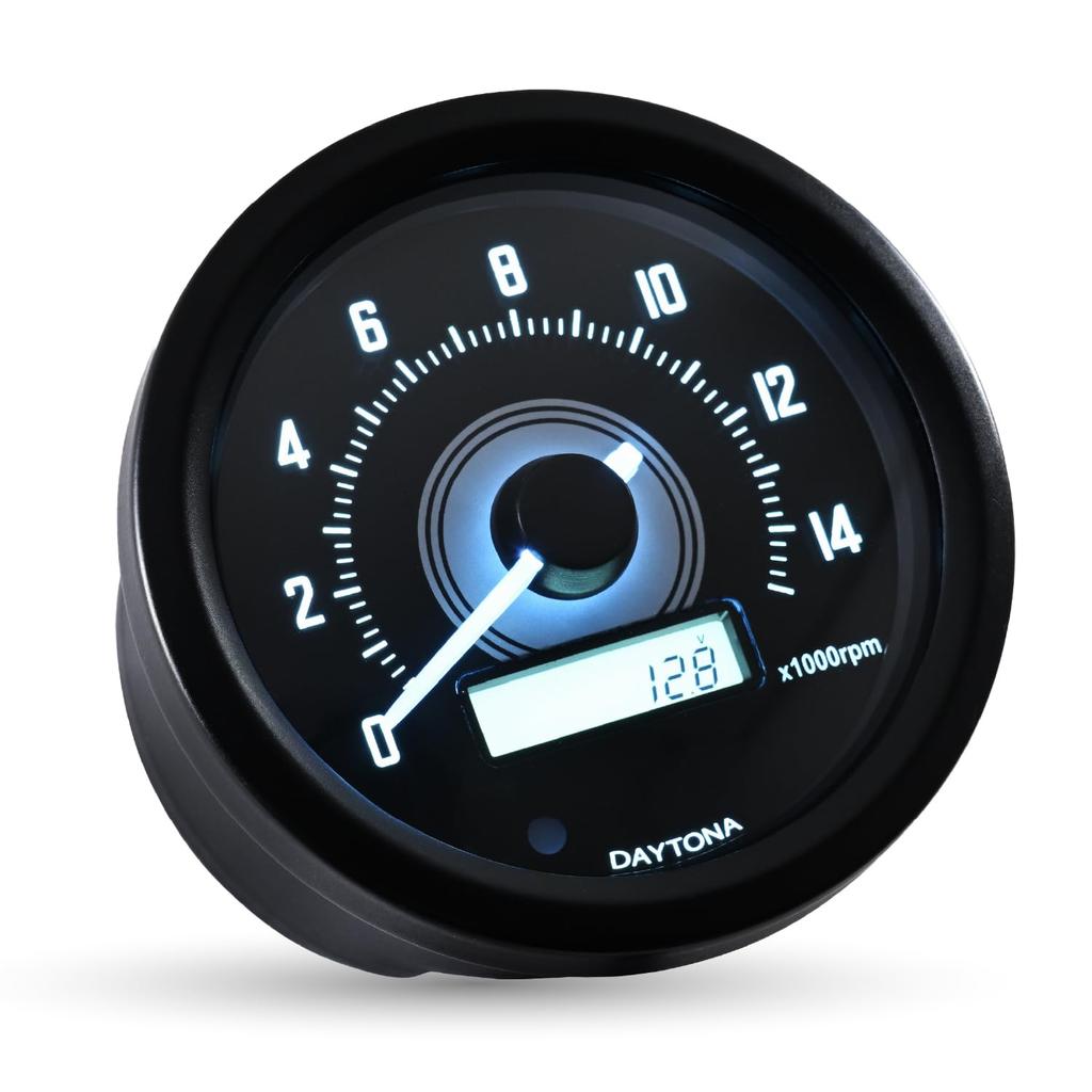 Daytona Motorcycle Tachometer Electric Voltmeter VELONA Black LED 15000rpm Display 44204 Body/White 60