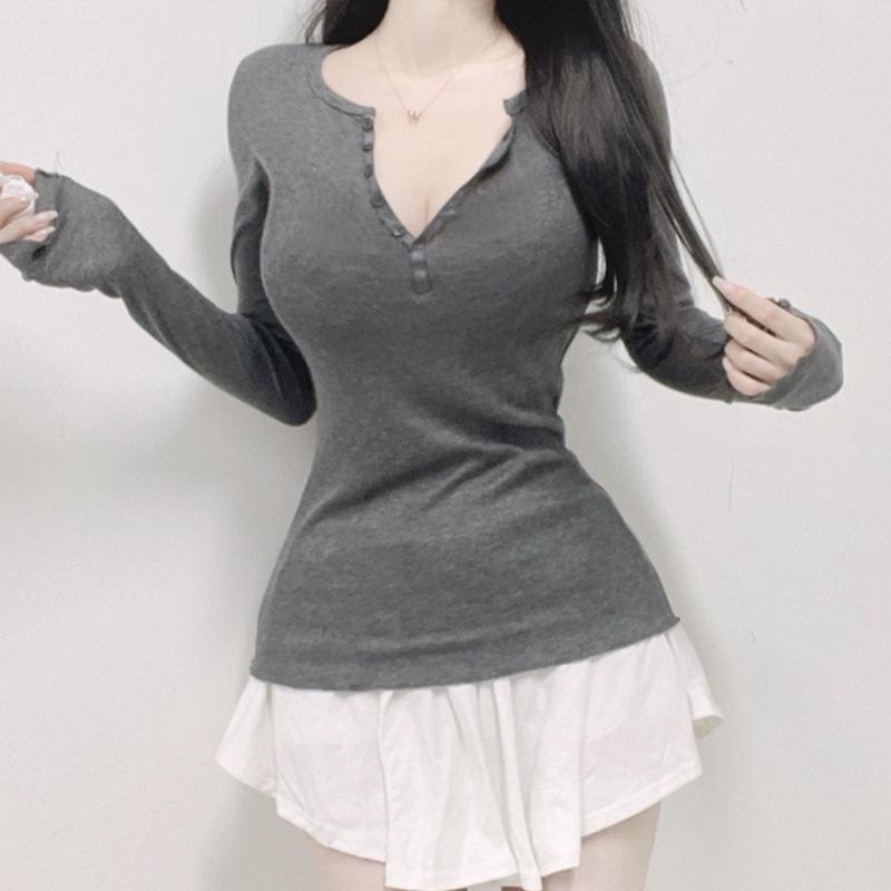 Korean Dongdaemun Sheer Slimming Long Sleeve Top for Women