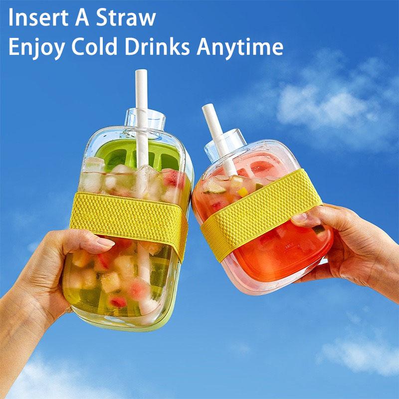 Silicone One-click Ice Mold Bottle Cooler Cup with Straw Ice Cube Tray with Lid for Freezer Creative NO TOUCH Mould for Summer