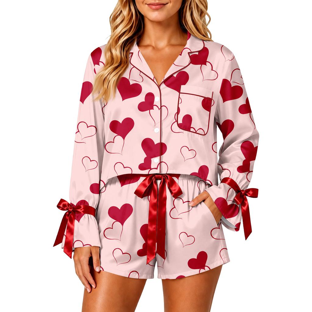 Women's Christmas Pajama Set With Button Down Shirt And Shorts, Holiday Sleepwear