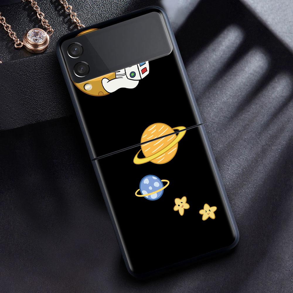 Case For Samsung Galaxy Z Flip 3 4 5G Black Hard PC Phone Housing Z Flip4 Luxury Segmented Cover Luxury Astronaut