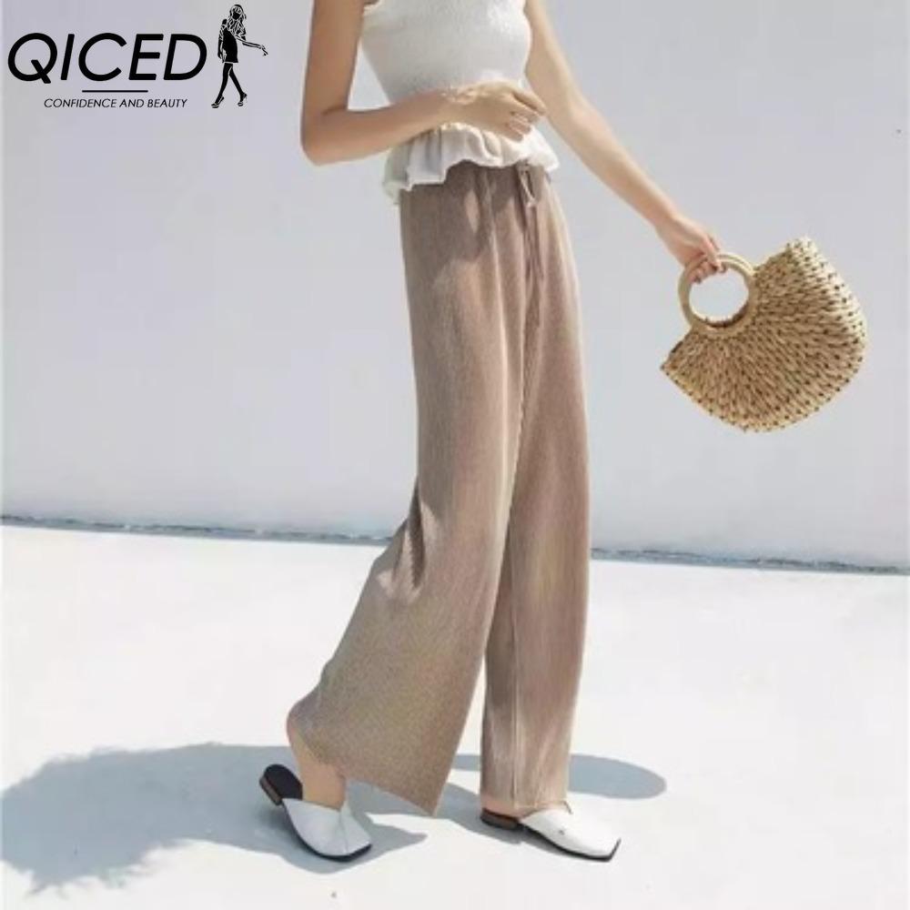 

QICED Женские модные повседневные брюки и капри с принтом однотонного цвета one size бежевый