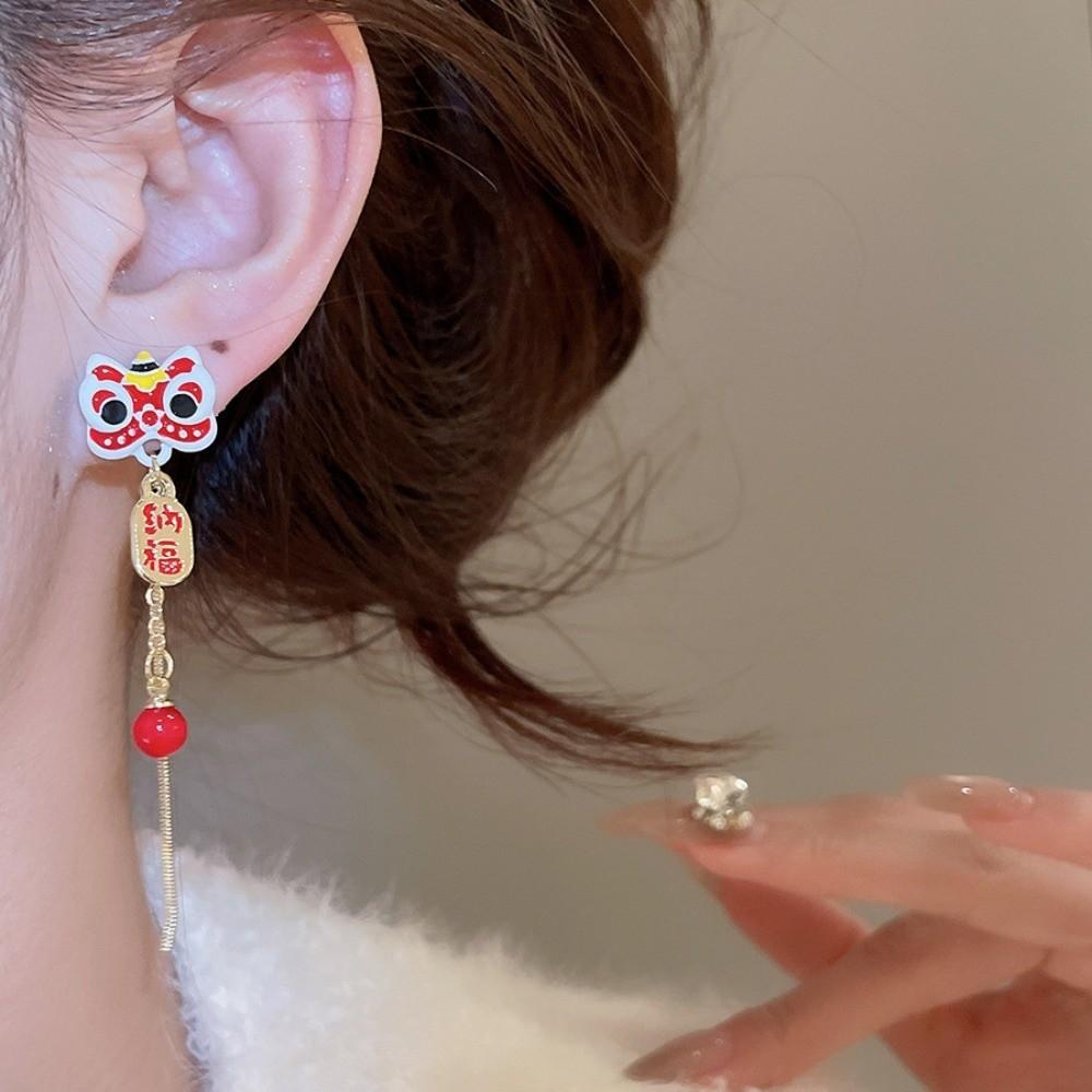 Year of Horse Tassel Lion Dance Earrings Awakened Lion Drop Earrings Ear Accessories