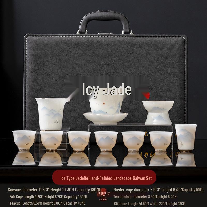 High-End Puyu Light Luxury Dehua White Porcelain Kung Fu Tea Set with Mutton Fat Jade Teapot