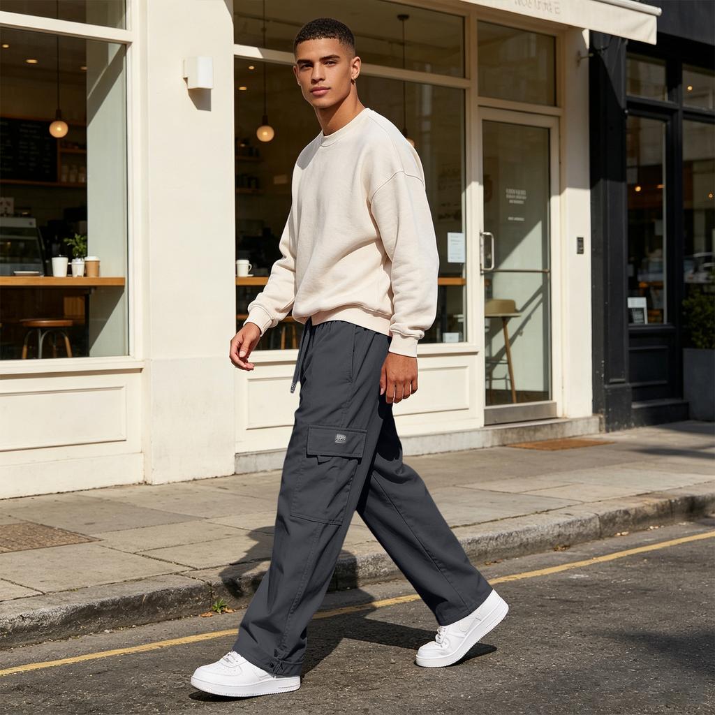 Men's Casual Loose Fit Cargo Pants with Multiple Pockets for Outdoor Daily Wear
