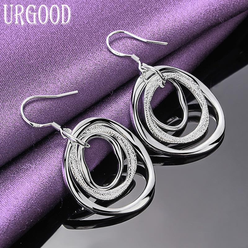 925 Sterling Silver Circle Pendant Earrings Fashion Jewelry 4.00*2.70cm