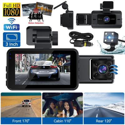 New Wifi 3 Camera Car Dvr Dash Cam FHD 1080P 3 Channel Lens Dash Camera Interior Dashcam Video Recorder Black Box Super Night Vision