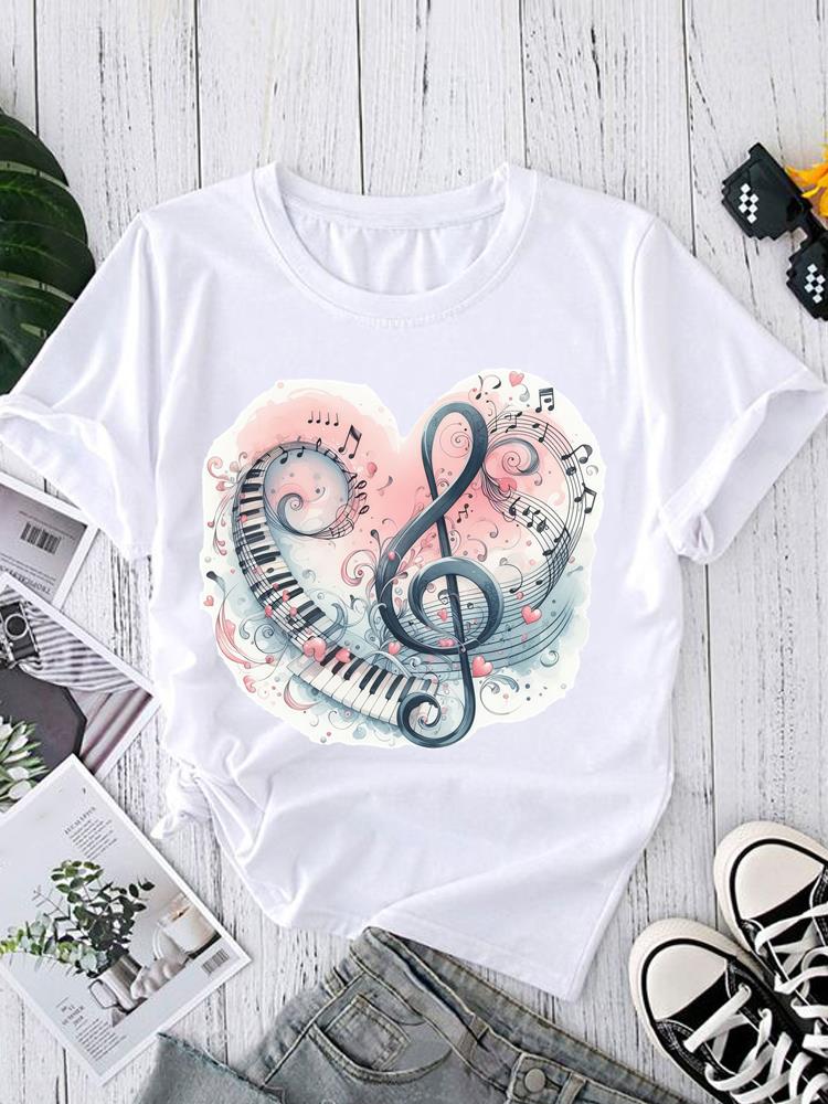 (Asian Size) love heart style Short Sleeve T shirt Printed T-shirts O-neck Casual Clothing Fashion Female Women's Top Graphic Tee