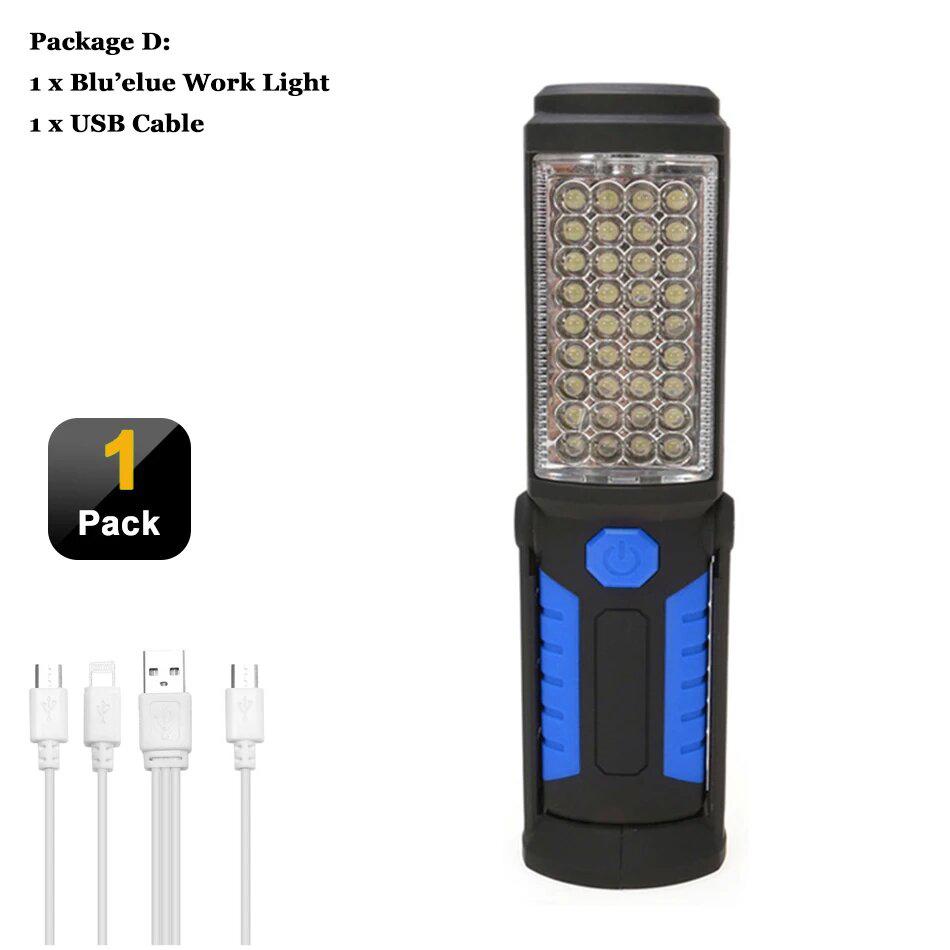 USB Rechargeable COB LED Flashlight Portable Work Light Magnetic Hook Torch Camping Lamp with Built-in Battery Car Repair Lamp