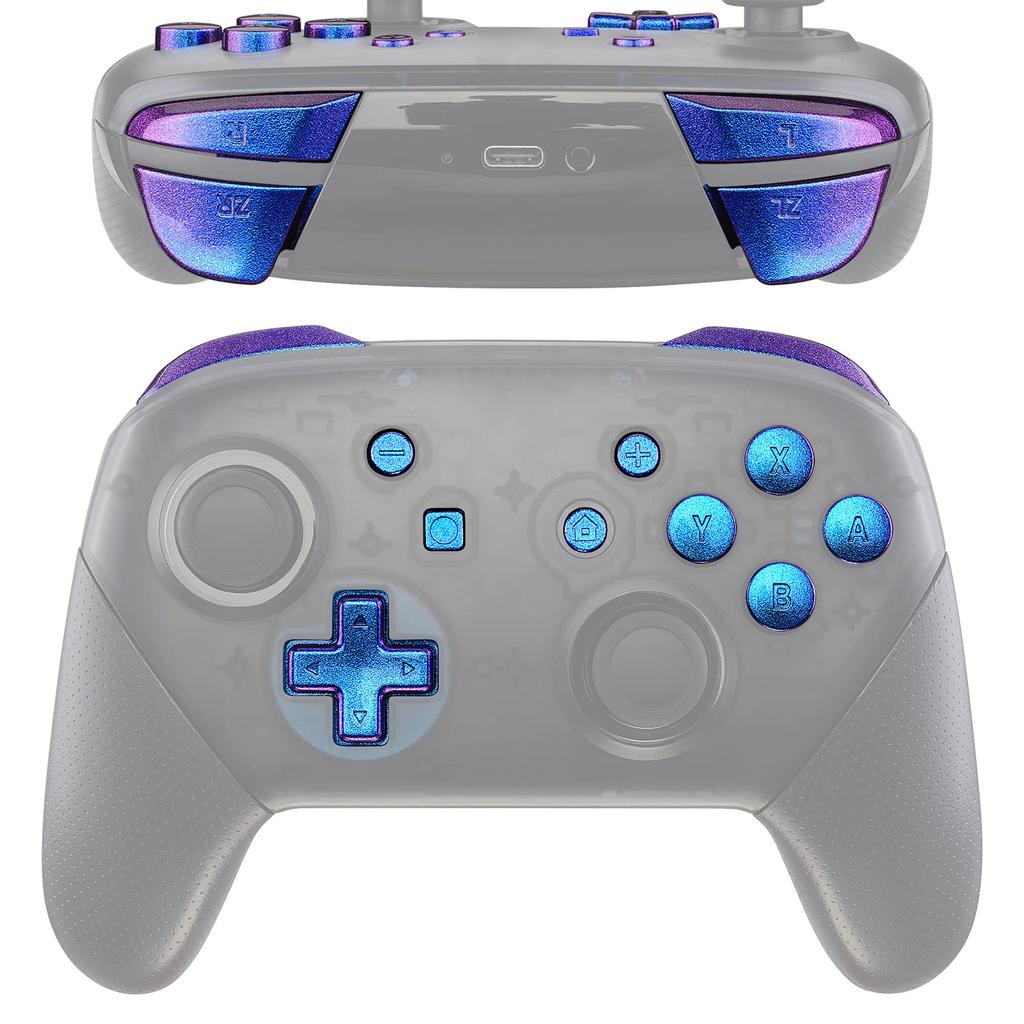 Full Set Buttons for eXtremeRate Switch Pro ABXY ZR ZL L R Buttons for Pro Controller Switch Controller Not Included Blue Chameleon (chameleon Design)