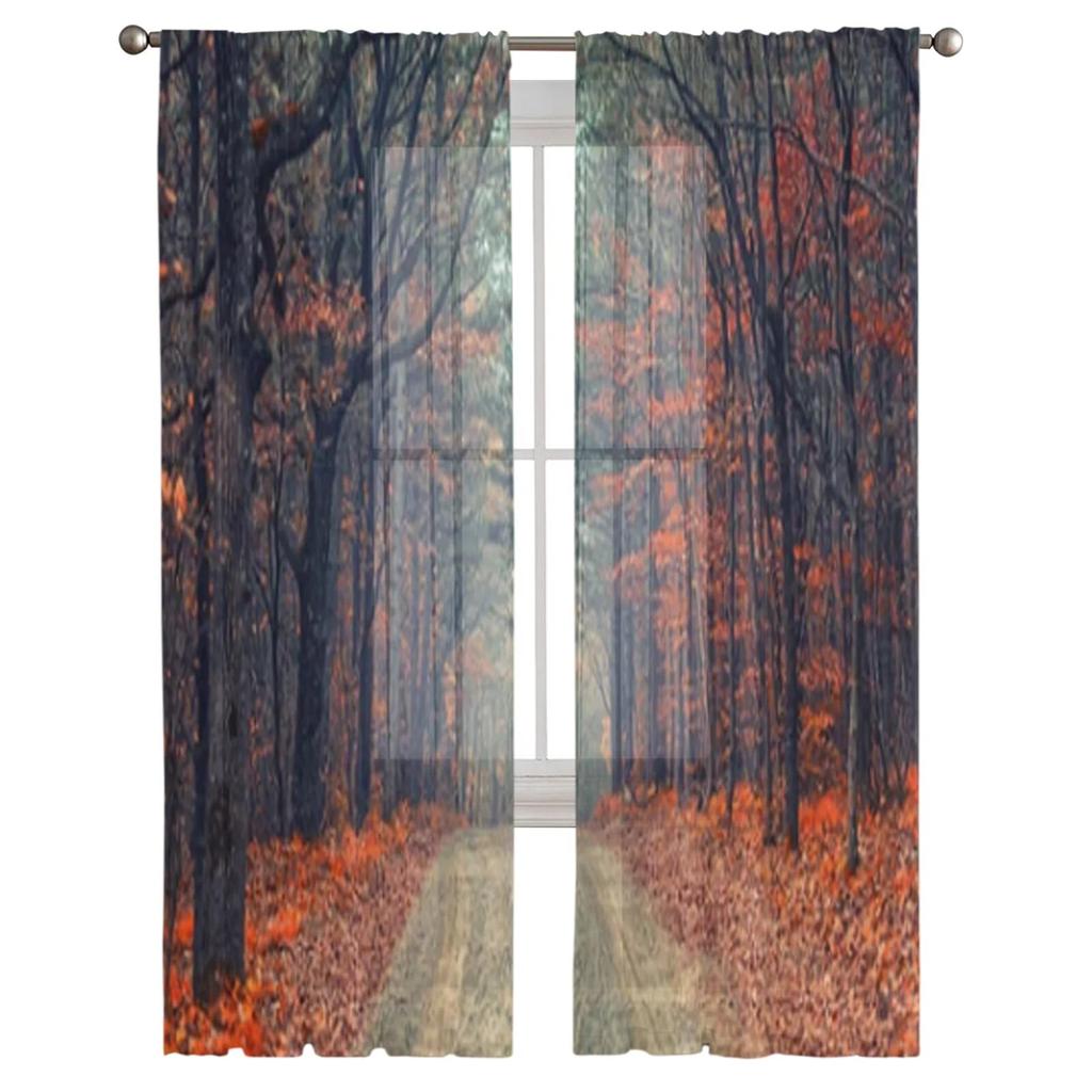 Misty Autumn Forest Sheer Curtains Bedroom Voile Curtain Living Room Window Sheer Curtains Kitchen Tulle Drapes