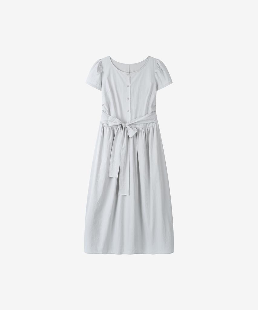 Basica Waist Tie Shirred Dress (Gray)