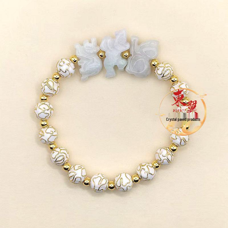 White Cloisonné Enamel Jade Zodiac Bracelet with Lucky Beads - Auspicious Women s Jewelry