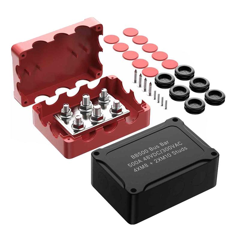 500A Marine Bus Bar 48V Automotive Power Distribution Block Big Current 6 Studs Plastic Cover Parts For Car Boat Auto Black-A87Q