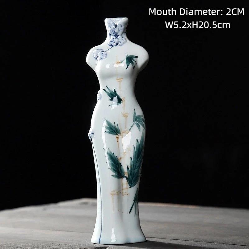Handmade Hand-Painted Ceramic Qipao Vase – Chinese Style Home Decor Ornament