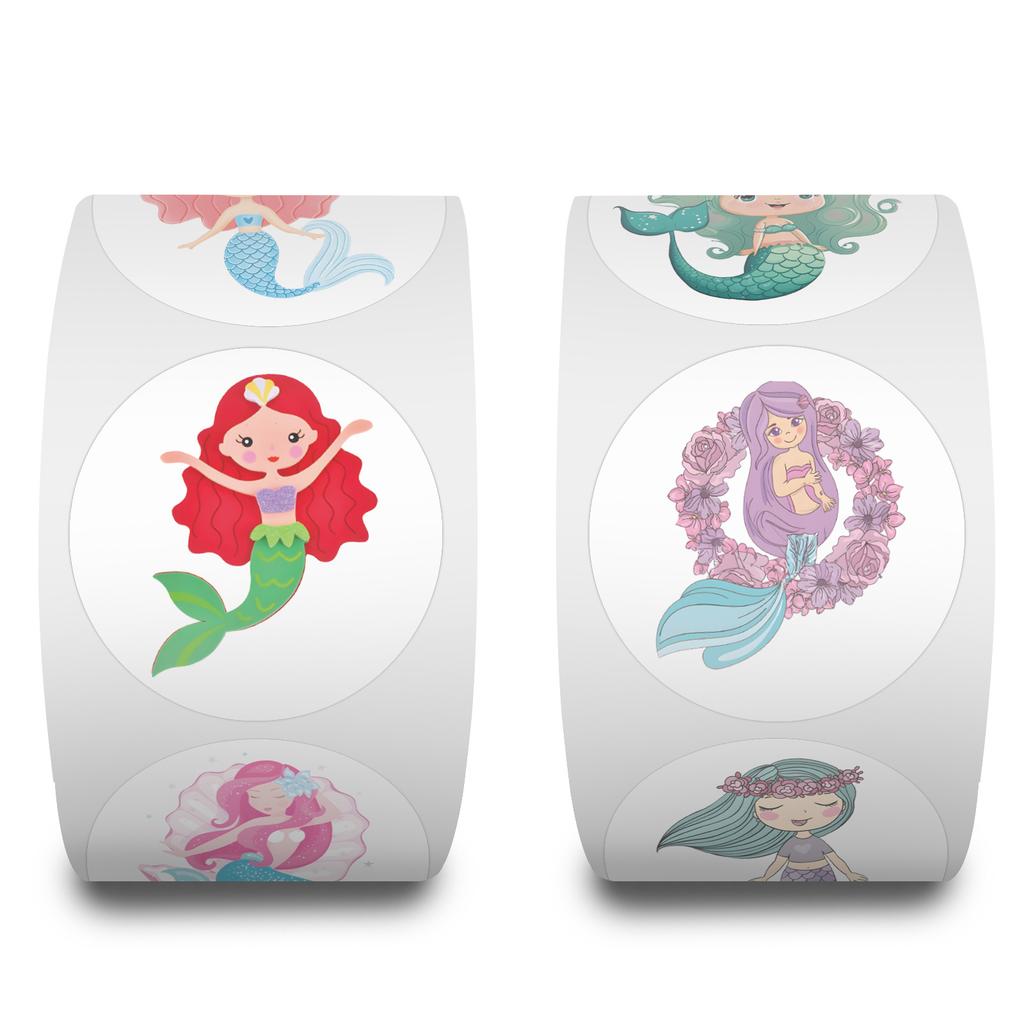 500 Naklejek/rolka Kreskówkowe Syreny Naklejki w Rolce Nagroda Przedszkolna Dzieci Naklejki Kolorowe Kreatywna Taśma do Namiotu Ręcznego