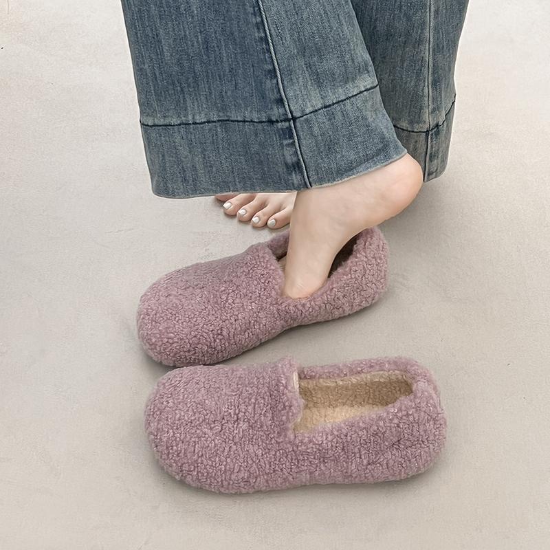 Fashion Plus Size Flat Shoes New Round Toe Deep Mouth Suede Warm Cotton Shoes for Autumn and Winter