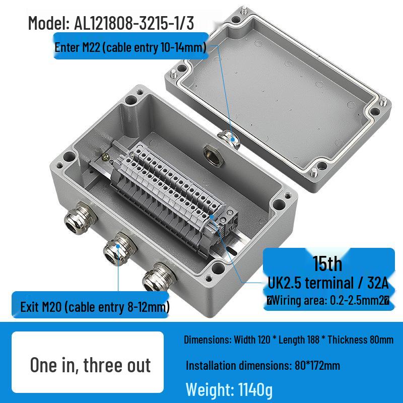 Caja de Conexiones Estanca para Exteriores de Aleación de Aluminio con Terminales