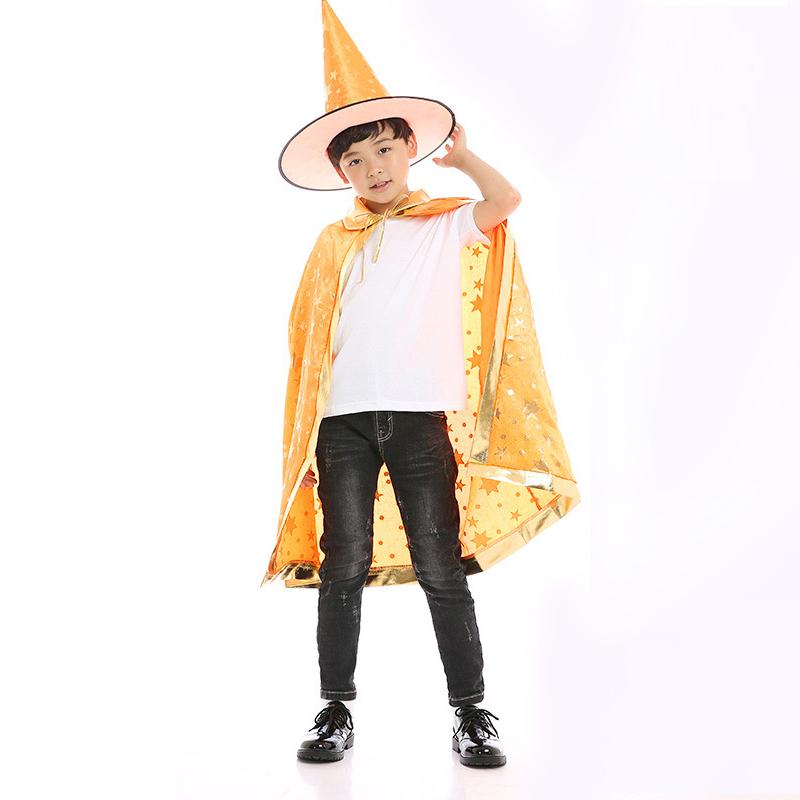 Sydanne Kids Magician Wizard Cloak Hat Cosplay Costume Hot Stamping Five-pointed Star Cloak Party Costume Halloween Costume