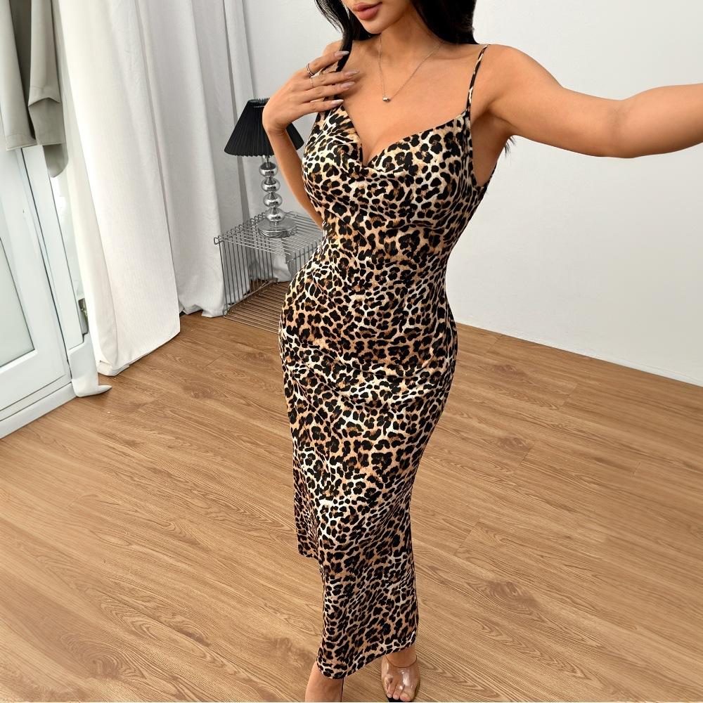 Summer Women's Sexy Backless Dress Y2k Fashion Leopard Printed Bodycon Dress Sleeveless Elegant Package Hips Party Sling Dresses