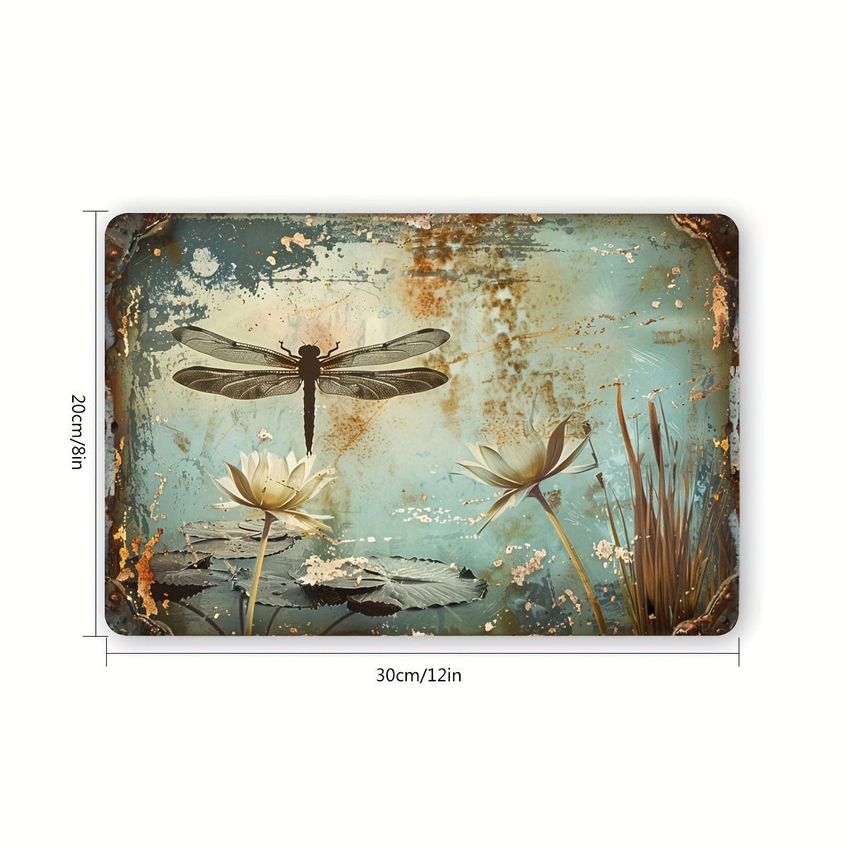 

Vintage Dragonfly and Pond Metal Sign x Rustic Wall Art for HomeGarage Decor EasytoHang Perfect Room Decoration 20x30cm（7.8x11.8inch）