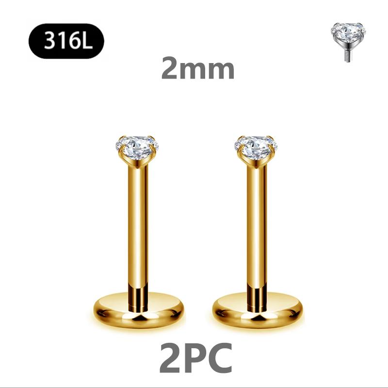 2/4PC Labret Tragus Stud Earrings 16G Surgical Stainless Steel CZ Crystal Monroe Helix Cartialge Conch Medusa Lip Body Piercing