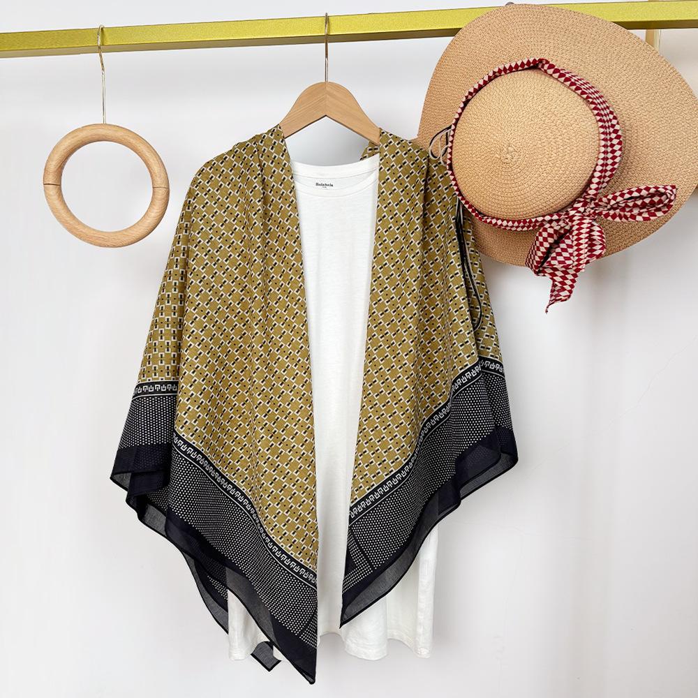 Silk Cotton Silk Scarf Shawl With Sunscreen 105Cm Scarf With Air-Conditioned Room Large Square Scarf Office