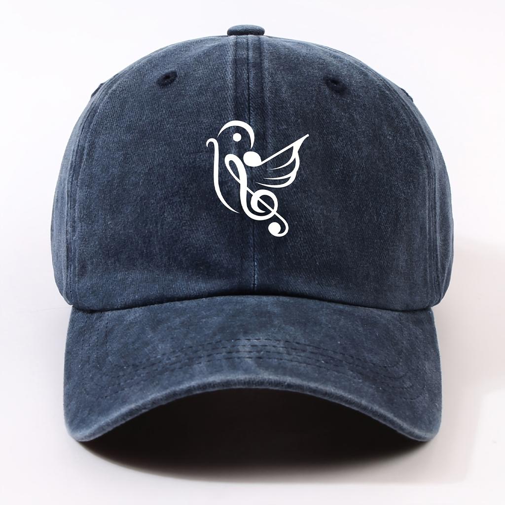 Music Bird Treble Clef Baseball Cap Vintage Washed Polyester Adjustable Unisex Casual Hat