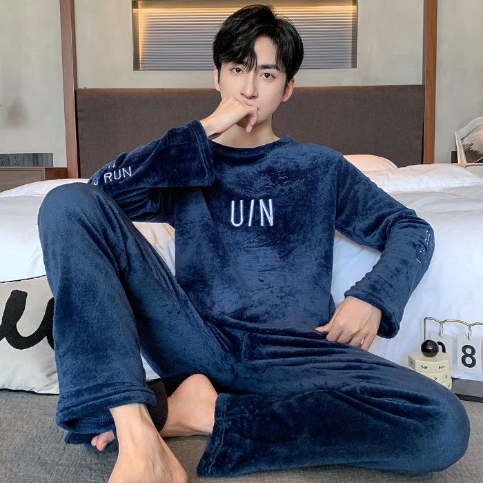 Men's Winter Pajamas Set - Thick Coral Fleece and Velvet Warm Flannel, Large Sizes Available