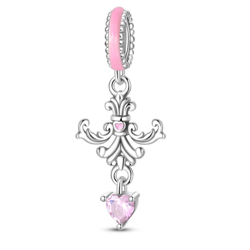 Silver Plated Lotus Heart Zircon Charm Beads for Qikaola 925 Bracelets DIY Jewelry Gifts Guardian Angel Design