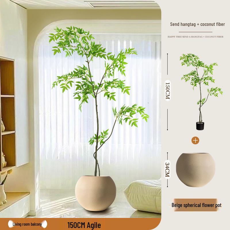 High-End Nandina Domestica Floor-Standing Faux Green Plant for Indoor Decoration