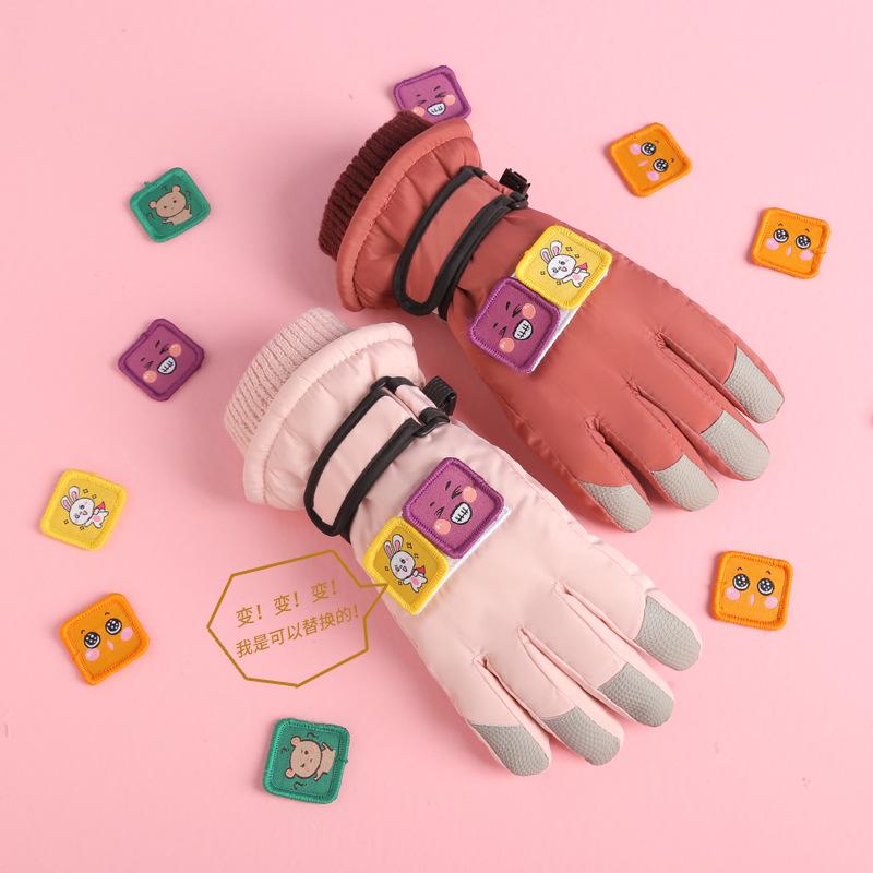 Bumbac îngroșat, rezistent la frig, impermeabil, rezistent la vânt, antiderapant și călduros, mănuși de bumbac pentru copii pentru schi și joacă în zăpadă