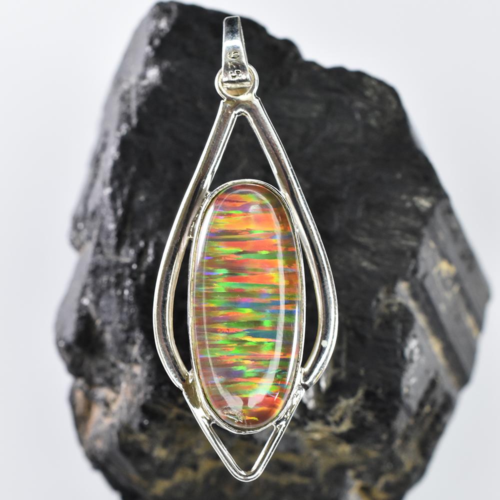 Natural Opal Pendant 925 Sterling Silver Certifeid 32 ct Oval Gems October Birthday Birthstone