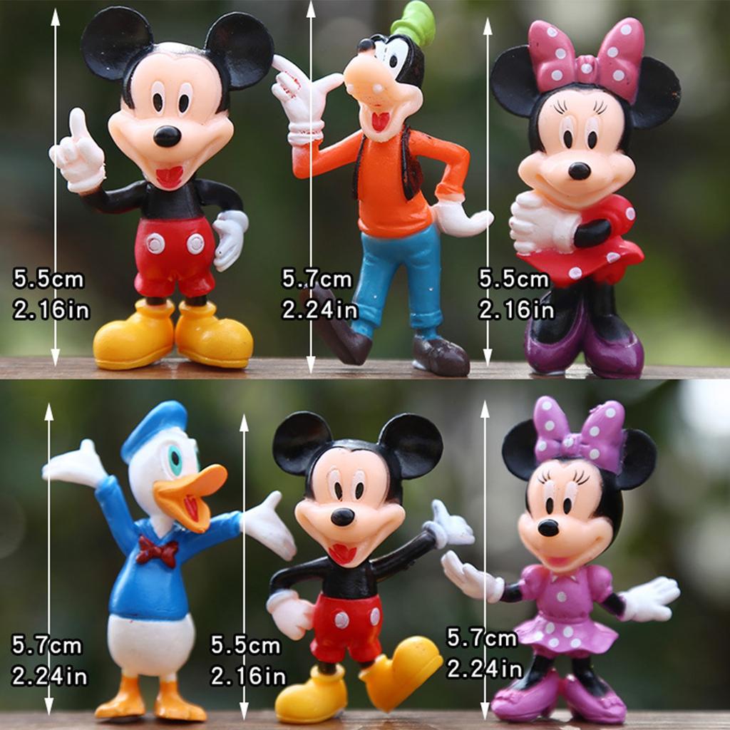 TREXORA Disney Kreslená Figurka Sada 6 Kusů, Mickey Mouse, Minnie Mouse, Kačer Donald, Goofy PVC Figurky, 5,5-5,7 cm, Vícebarevná