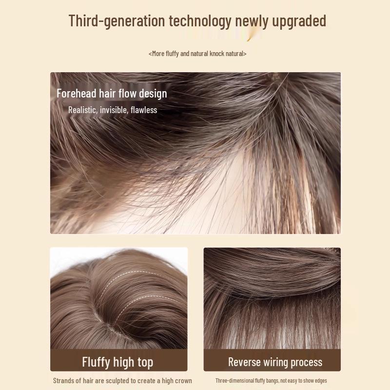 Women's Full Head Wig with Realistic Hair Fibers, Seamless Frontal, Large Scalp Coverage, Bangs, and Large Wave Long Curls