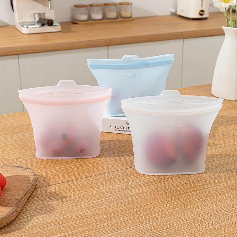 3Pcs Silicone Food Storage Bag Reusable Stand Up Zip Leakproof Containers Fresh Bag Food Storage Fresh Wrap Ziplock