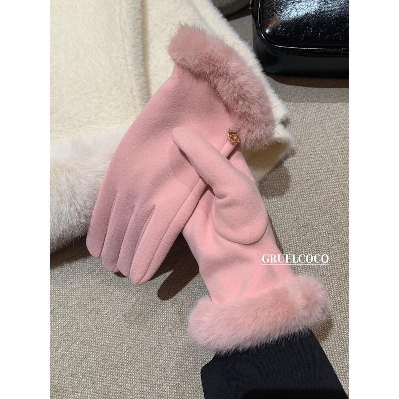 Tausend Gold Gefühl leichter Luxus Deutsch Plüschhandschuhe Damen Herbst und Winter Reiten Kälteschutz und warm Fingerlose Frotteehandschuhe