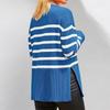 Damen-Pullover, Herbst/Winter, lässig, übergroß, langärmelig, gestreift, Rundhalsausschnitt, gerippter Strickpullover mit seitlichem Schlitz