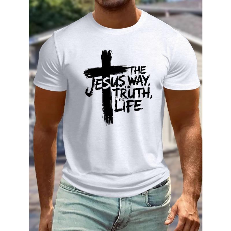 

Европейский размер Плюс сайз Мужская футболка с христианским крестом и надписями - Большие и высокие, с коротким рукавом, Летние футболки с принтом креста и Писания, Повседневная церковная одежда S белый