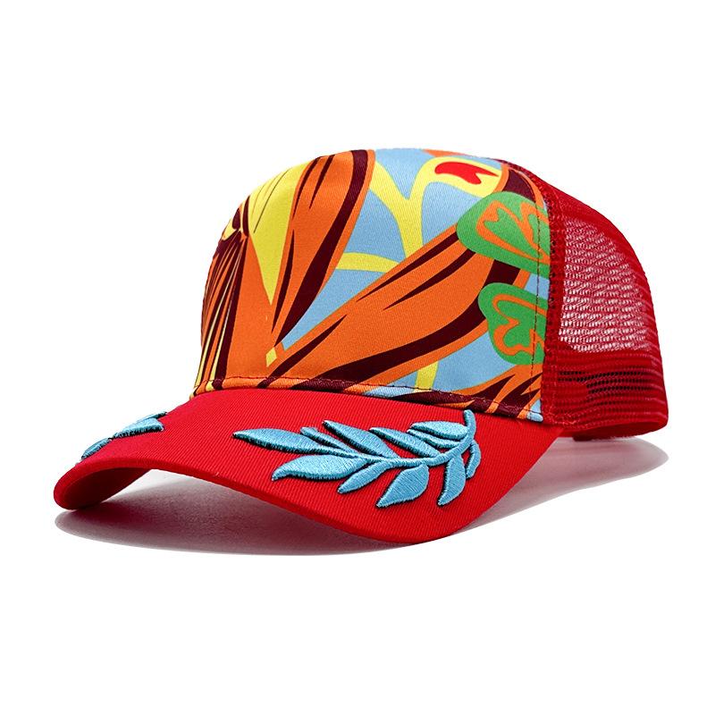 

Leaf Embroidered Colorful Mesh Baseball Cap Outdoor Breathable Protection Sun червоний