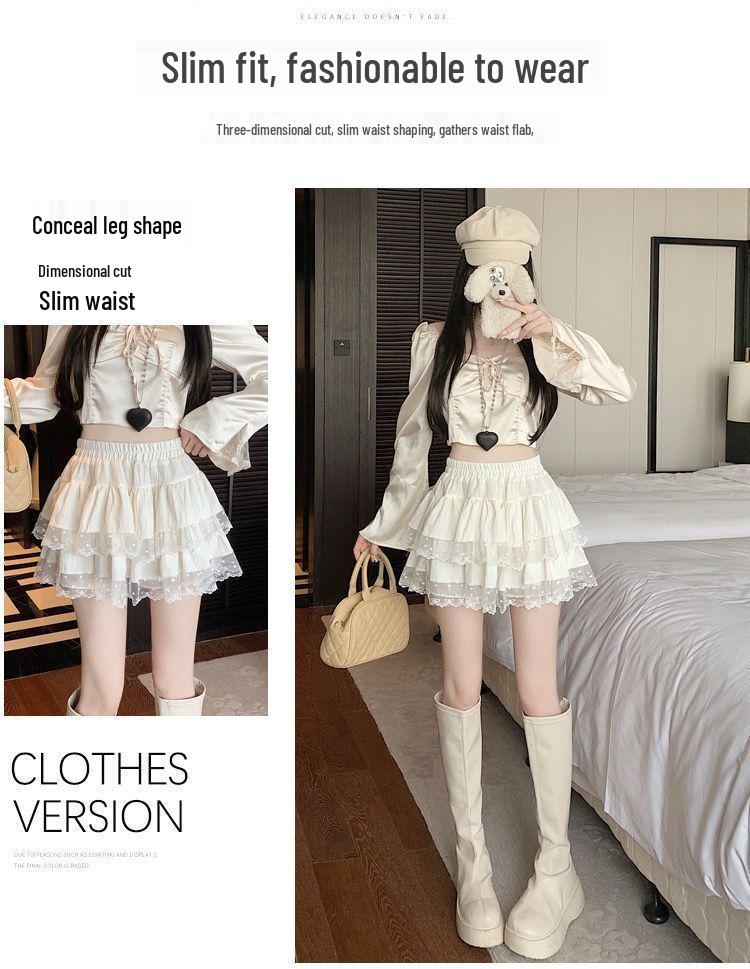 Women's 2026 Ballet Style Lace Trimmed High-Waisted Summer Layered Fluffy Short Skirt