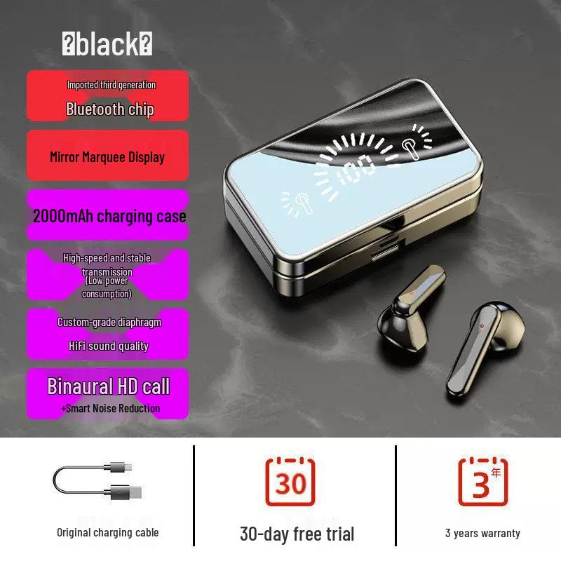 

S20 Bluetooth Earphones: Long Battery, Digital Display, Semi-In-Ear with Enhanced Low-Frequency Sound чорний