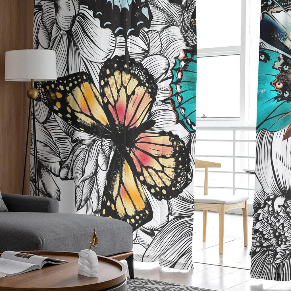 Flower Butterfly Tulle Curtains for Bedroom Living Room Chiffon Drapes Home Decor Sheer Window Treatments