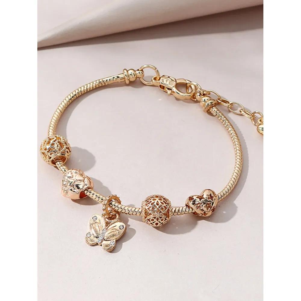 1 Popular Women's Hollow DIY Heart-shaped Butterfly Large Hole Beaded Bracelet, Popular Bead Bracelet