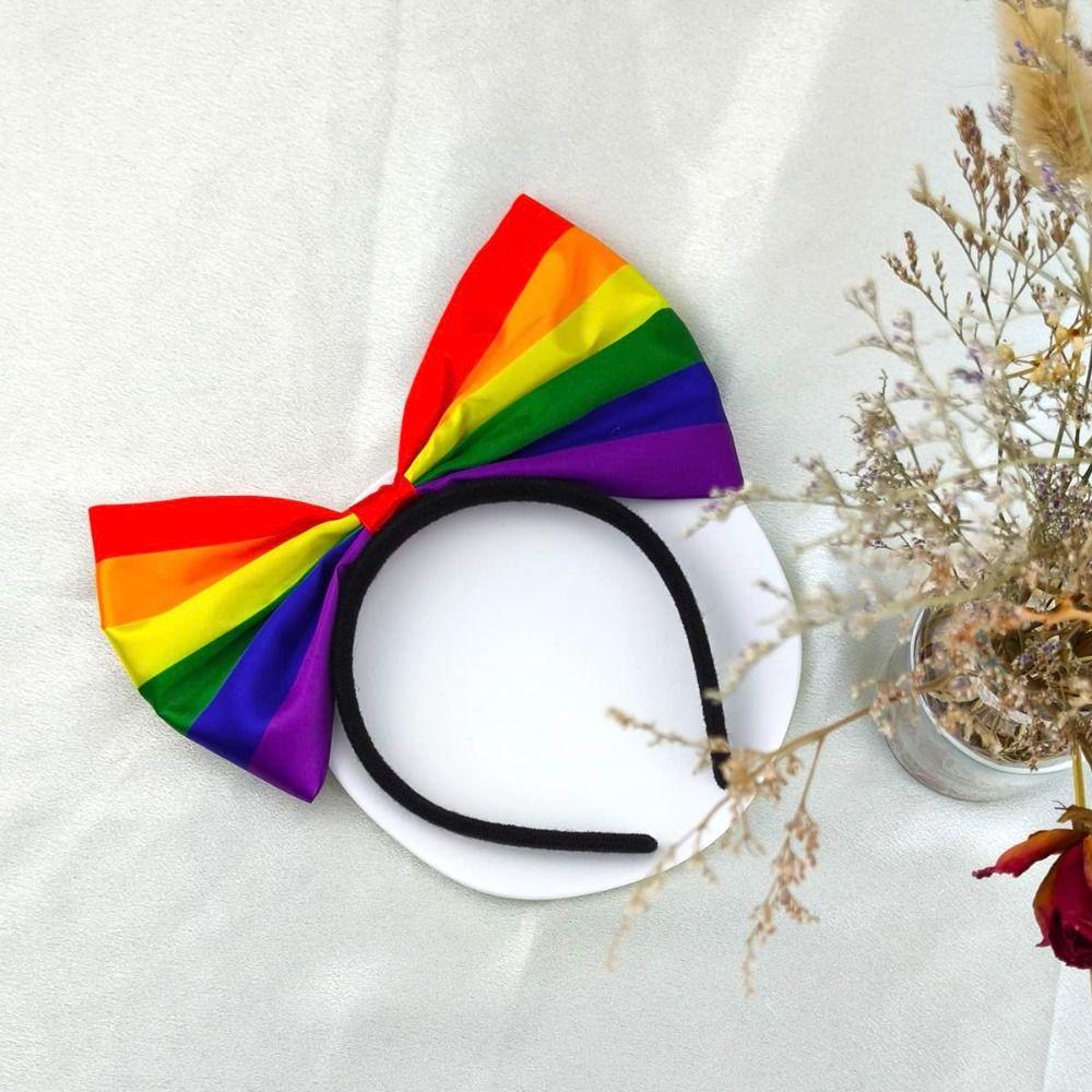 Fabric Art Rainbow Bowknot Hair Hoop Beautiful Party Head Hoop Rainbow Bow Headband  Birthday