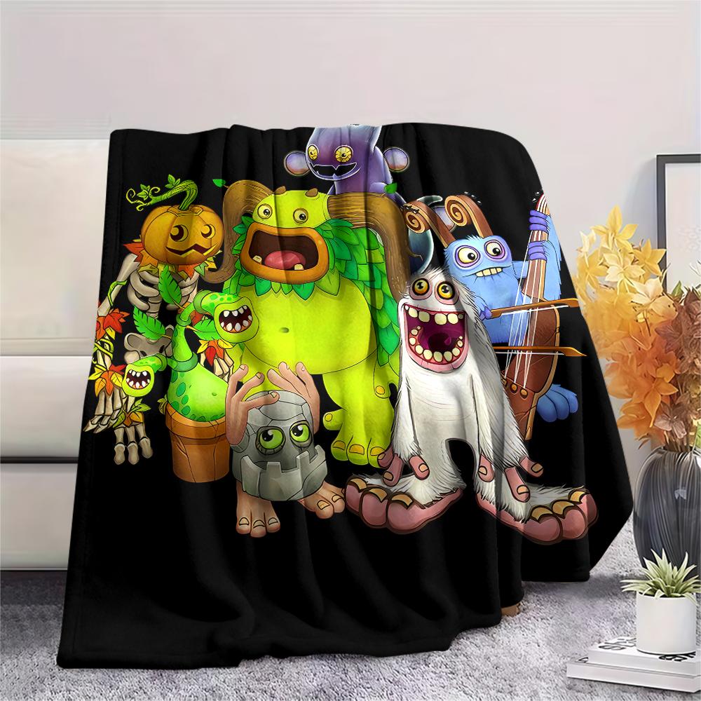 1PC My Singing Monsters Print Flannel Blanket, High quality All Seasons, Home Decor, Warmth and Comfort, Perfect for Christmas Gifts