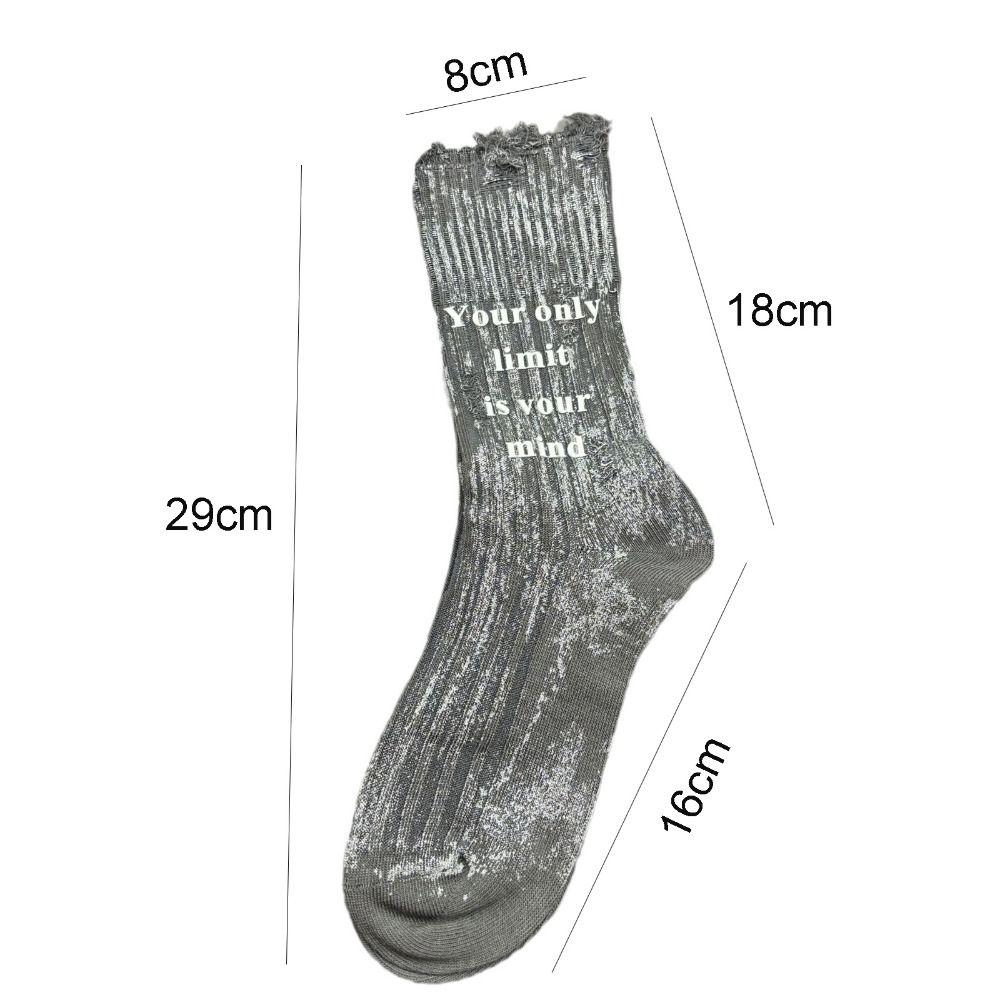 Stripe Mid Tube Socks Unique Letter Personality Mid-Calf Socks Soft Ripped Hollow Socks  For Women
