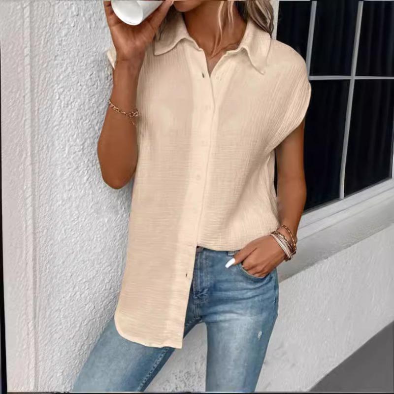 

Летняя однотонная рубашка с лацканами на одной пуговице, без рукавов, свободный топ-рубашка XXL абрикосовый