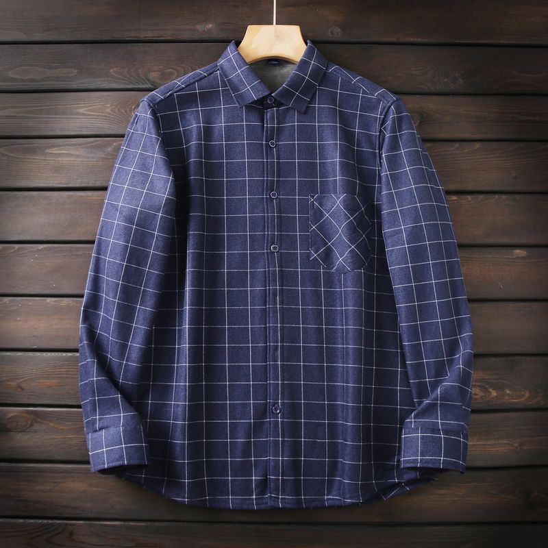 Plus Size! Composite One plus Velvet! Foreign Trade Tail Goods Men's Thickened Warm Plaid Long sleeve Shirts Top Winter